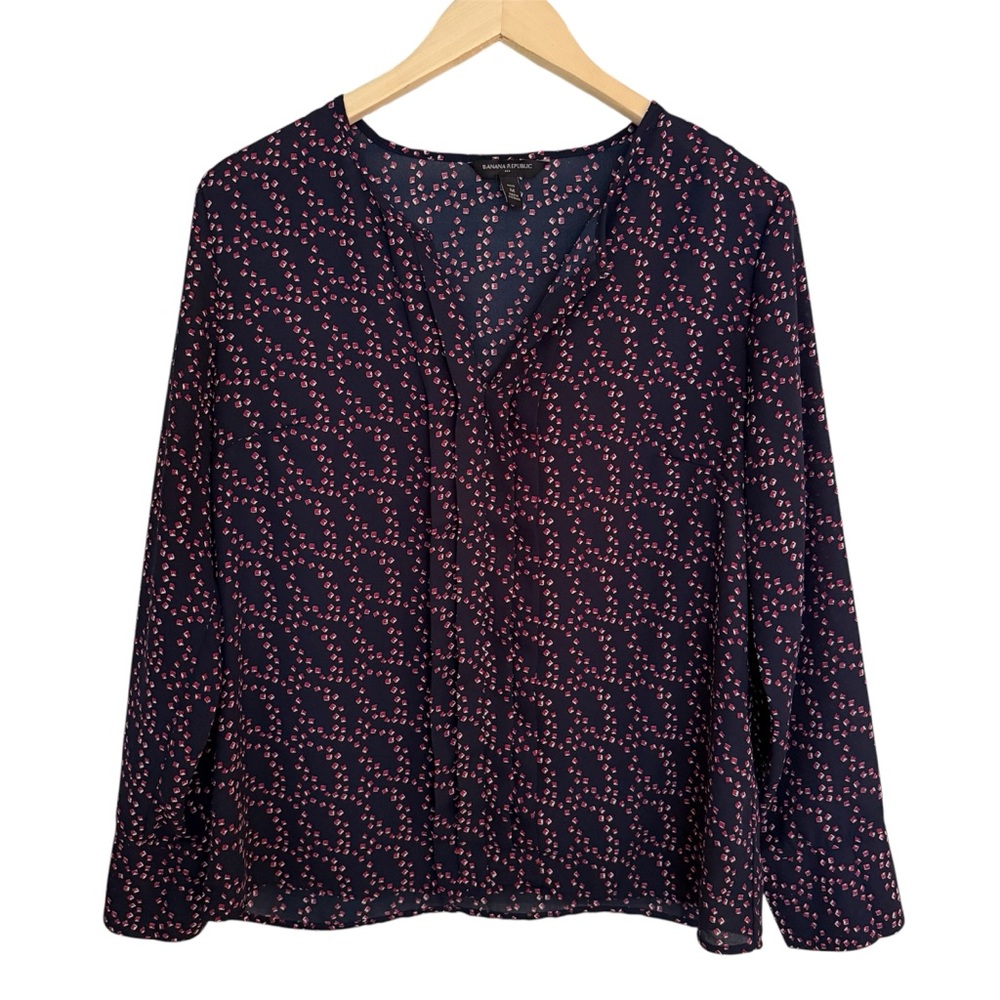 Banana Republic long Sleeved Blouse Navy Burgundy Size‎ Medium Petite